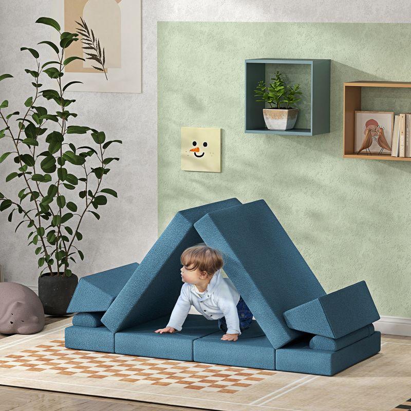 Qaba 12 Pieces Foam Climbing Blocks, Climbing Toys for Toddlers, Indoor Climb and Crawl Activity Playset for Boys and Girls, Blue