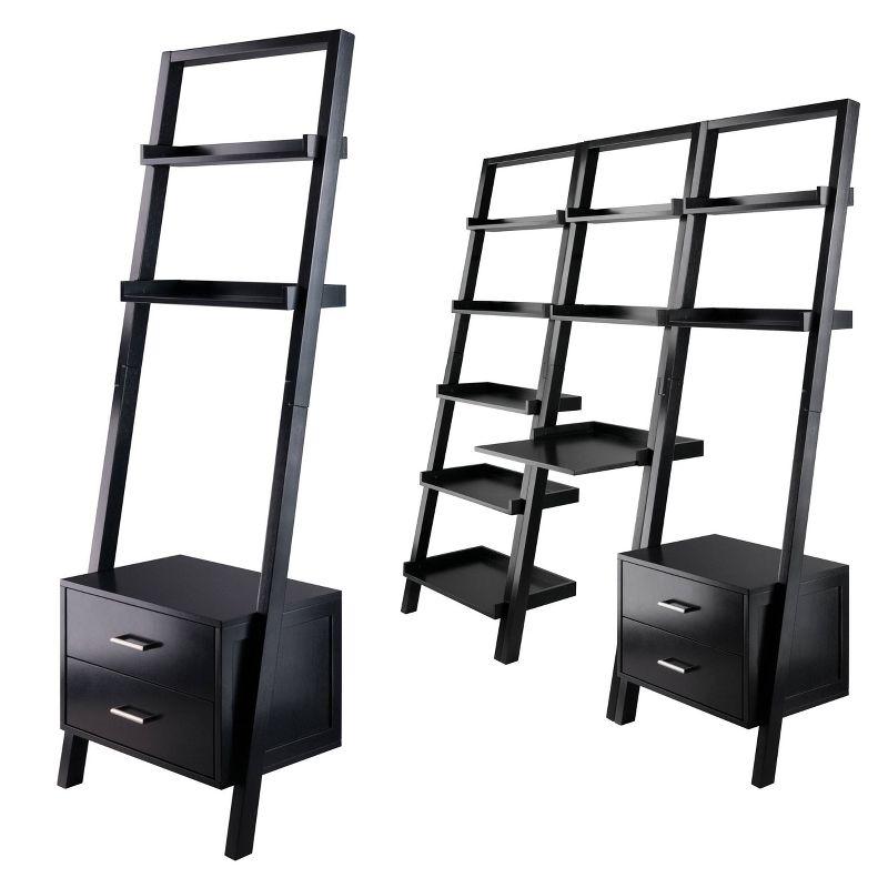 69.36" Bellamy Leaning Shelf with Storage Black - Winsome: Contemporary Design, 2 Drawers & Open Display