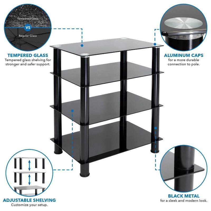 Mount-It! Tempered Glass AV Component Media Stand | Audio Tower & Media Center with 4 Shelves, Black