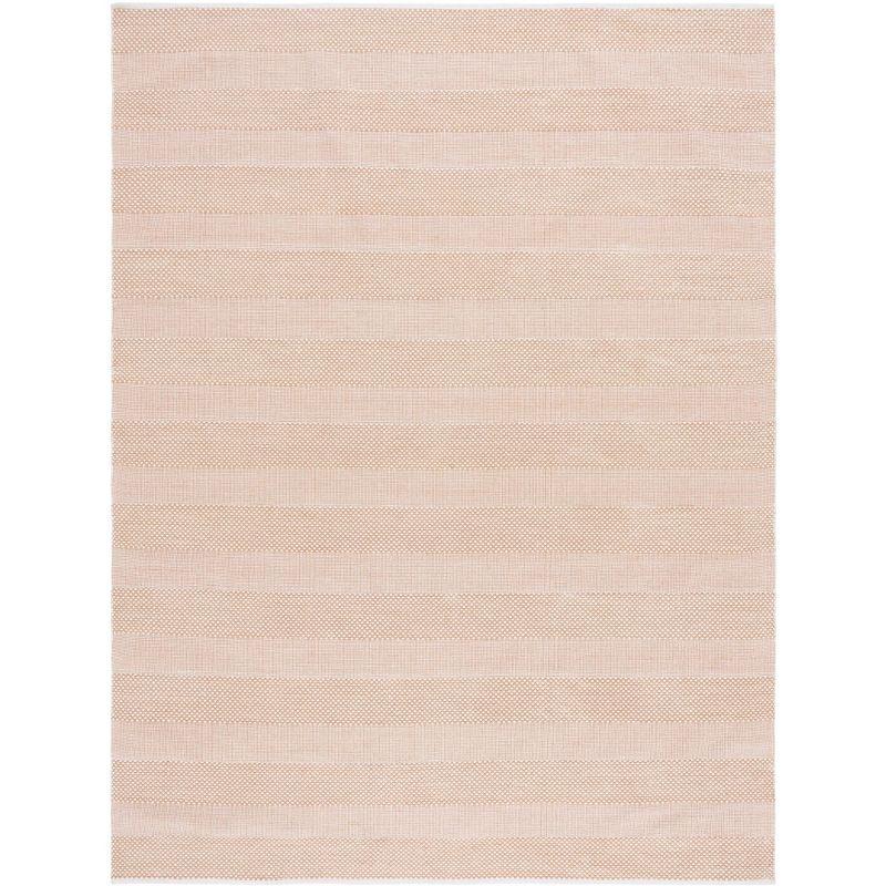 Ivory and Gold Striped Wool Cotton 8' x 10' Area Rug