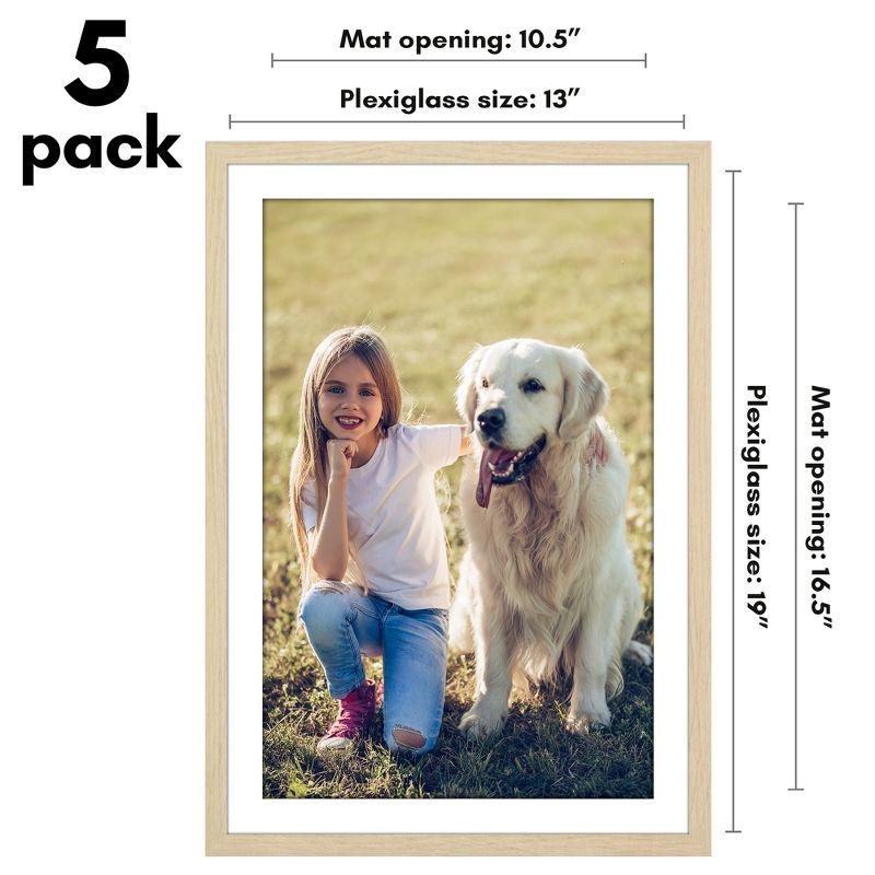 Americanflat 5 Pack of 13x19 Frames with 11x17 Mat - Plexiglass Cover - Natural Oak