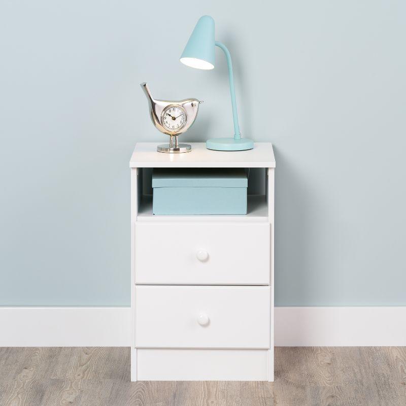Prepac Astrid 2 Drawer Nightstand White: Modern Style, MDF, Includes Anti-Tip Hardware, for All Ages