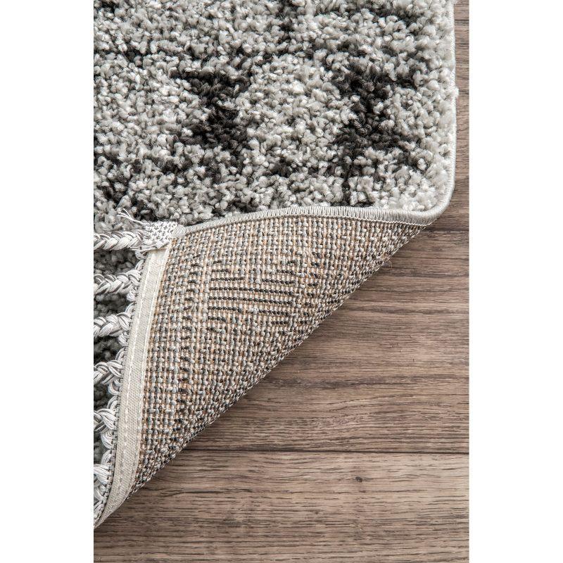 Tasseled Geometric Shag Area Rug in Gray, 12' x 15', Synthetic