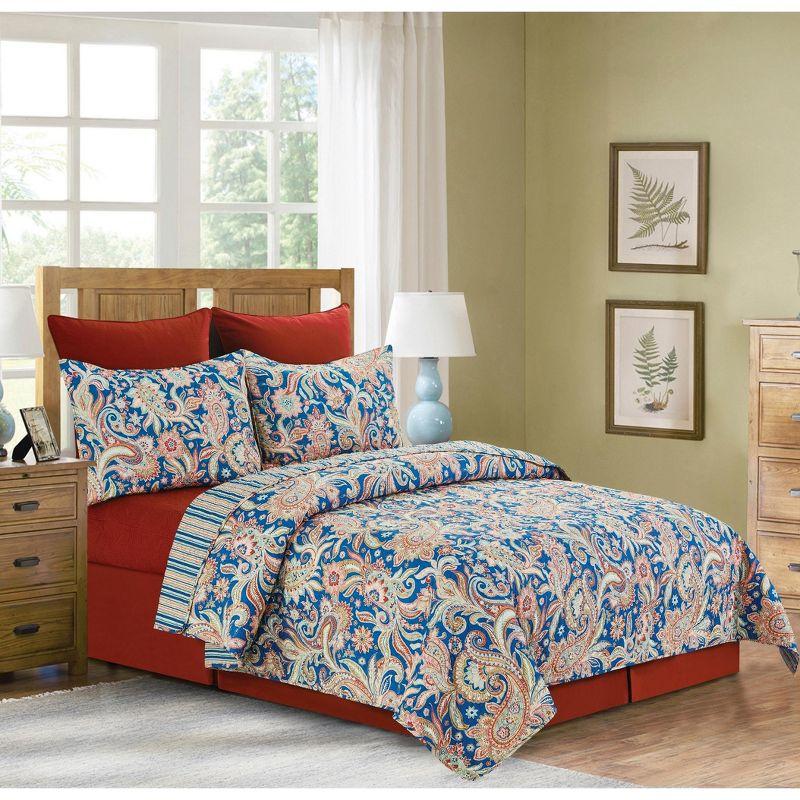 Marla Full/Queen Reversible Cotton Quilt Set in Dynamic Blue