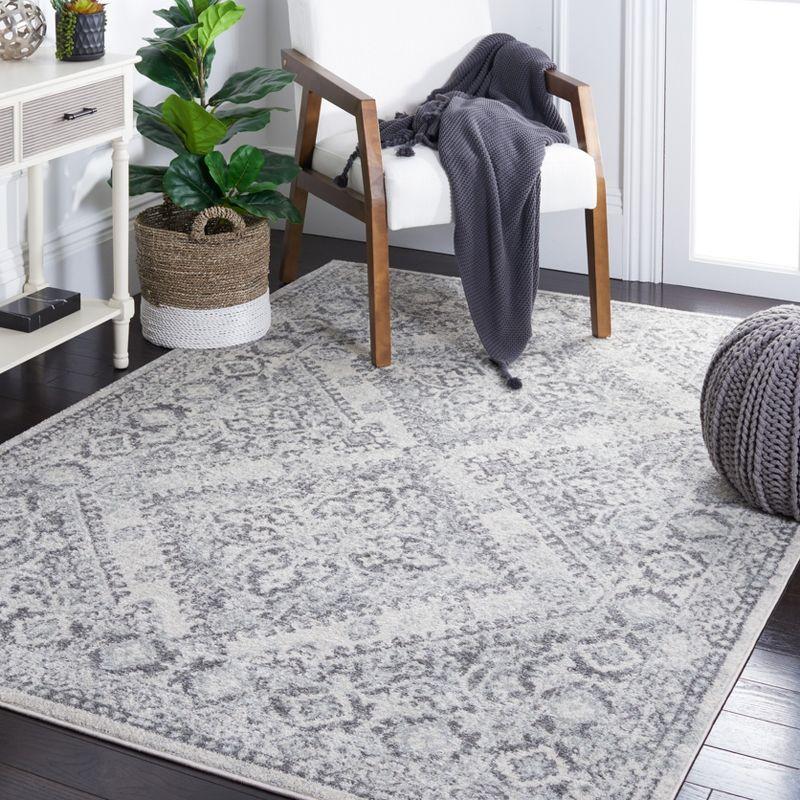 Ivory and Gray Square Synthetic Area Rug