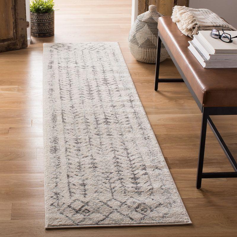 Ivory/Grey Hand-Knotted Boho-Chic Synthetic Area Rug - 2' x 7'