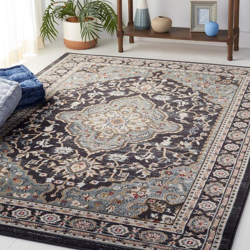 Anthracite and Teal Traditional Floral Area Rug