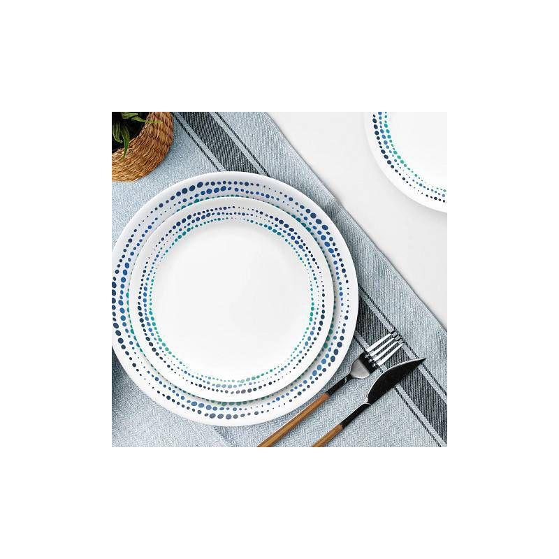 Corelle 16pc Vitrelle Ocean Blues Dinnerware Set: Polka Dot Plates & Bowls, Service for 4, Dishwasher-Safe