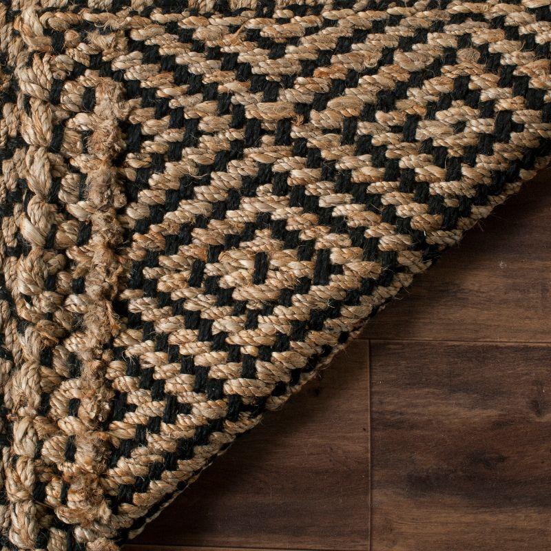 Handmade Black and Natural Jute Geometric Runner Rug