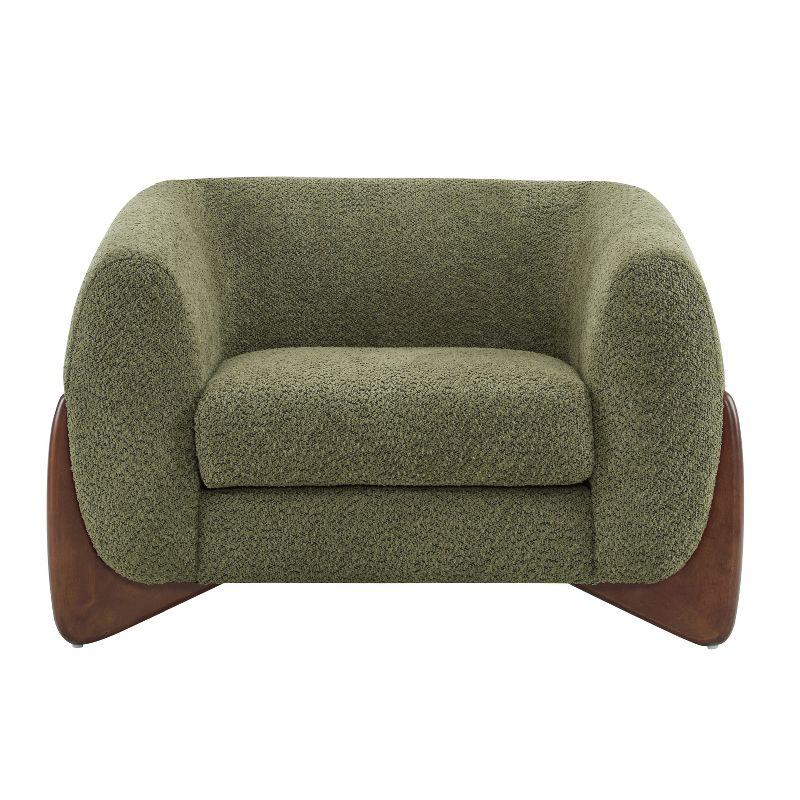 Christopher Knight Home Raymond Birch Wood Boucle Upholstered Club Chair, Olive Green