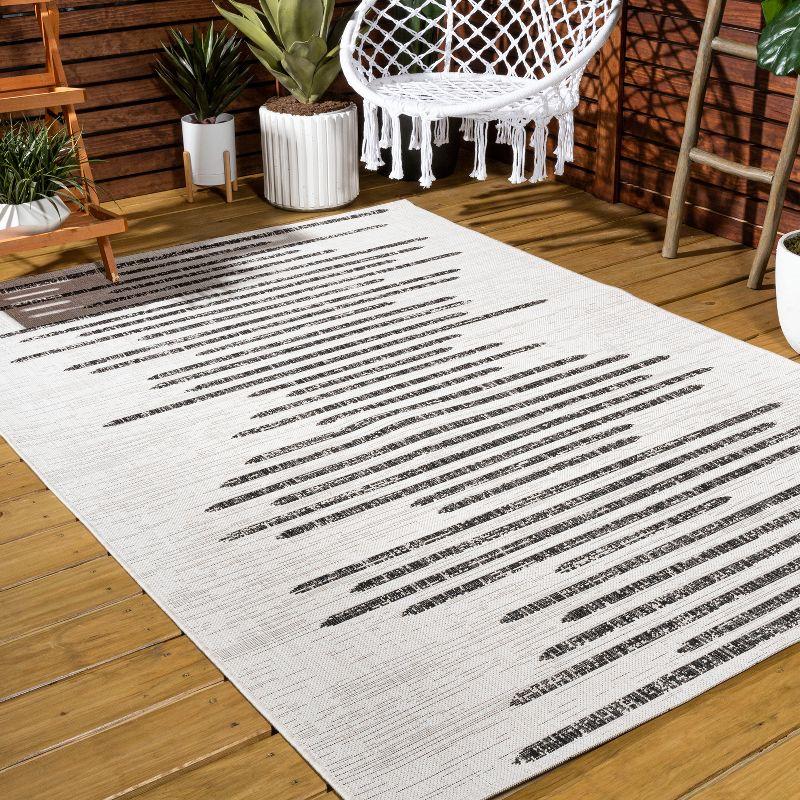 4'x6' Zolak Berber Stripe Geometric Indoor/Outdoor Area Rug, Ivory/Black - JONATHAN Y