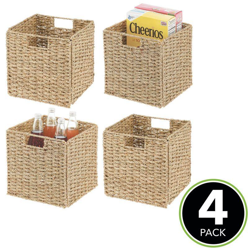 Natural Seagrass Rectangular Woven Kitchen Basket Set with Handles