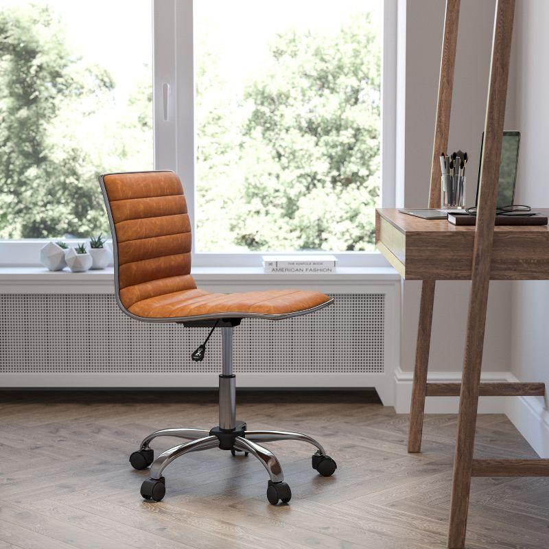 Brown Vinyl Low Back Armless Task Chair with Chrome Frame