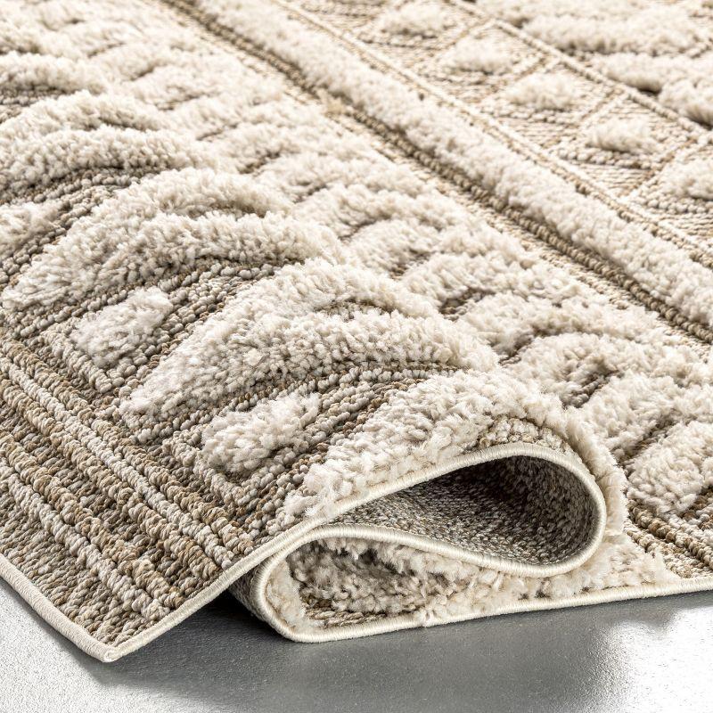 Beige 4' x 6' Rectangular Shag Synthetic Area Rug