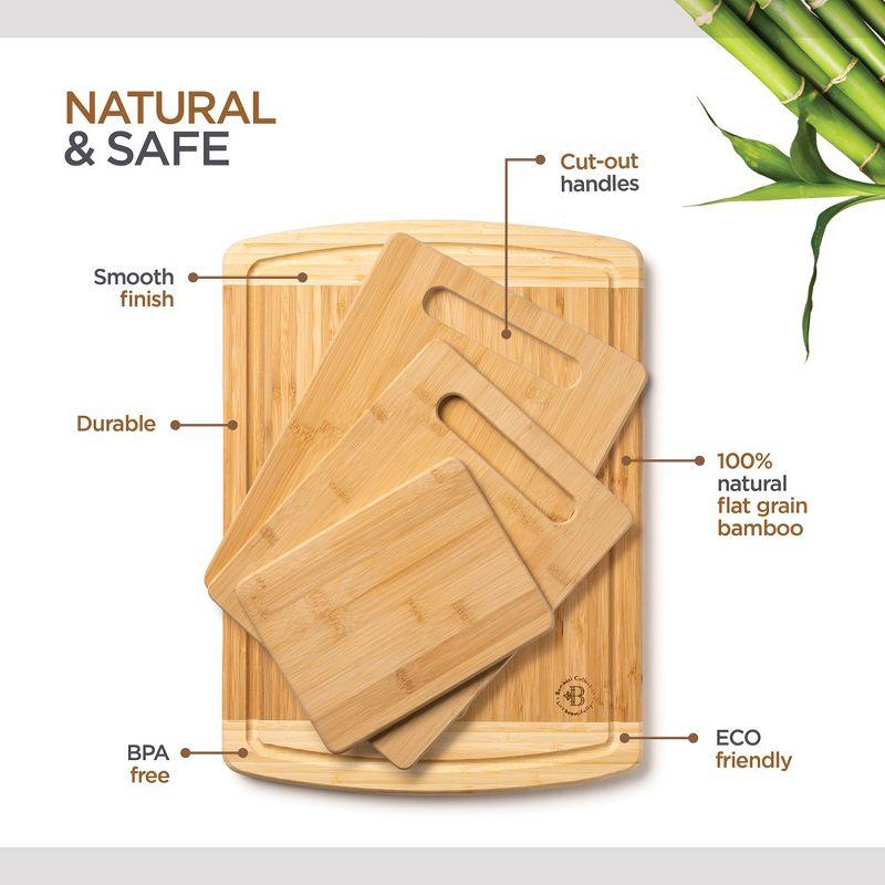 Bamboo Wood Cutting Board Set - Chopping Board with Juice Groove for Meat, Cheese & Vegetables - Butcher Block, Cheese & Charcuterie Board