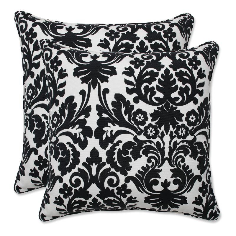 Black and Beige Damask Outdoor Square Pillow Set