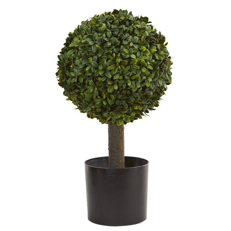 Elegant 21'' Green Silk Boxwood Ball Topiary for Outdoor Tabletop