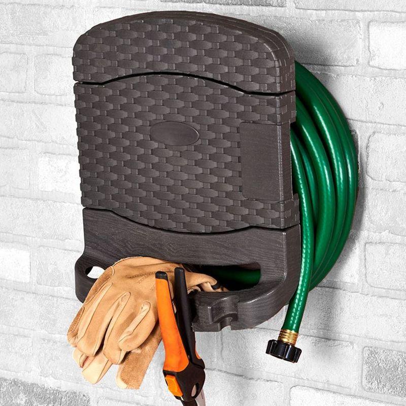 Dark Brown Polypropylene Garden Hose Reel Hanger with Storage