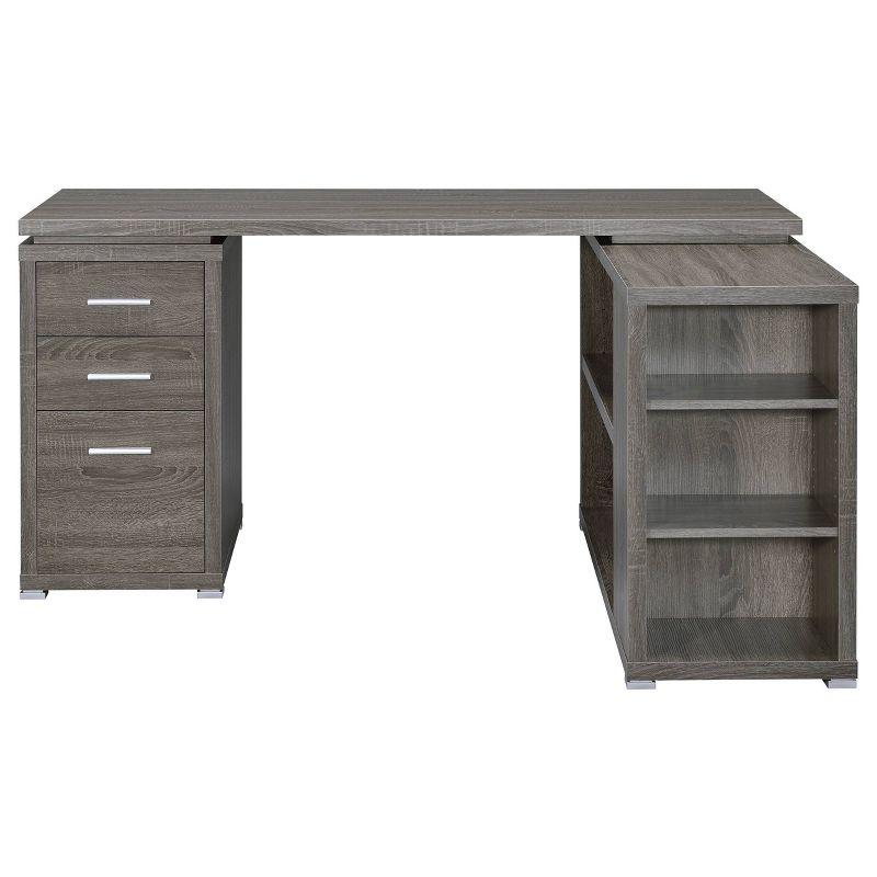 Weathered Grey Wood Corner Executive Desk with Drawer and Filing Cabinet