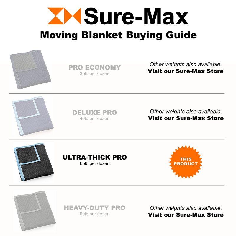 Sure-Max Moving & Packing Blankets - Ultra Thick Pro - 80" x 72" (65 lb/dz weight) - Professional Quilted Shipping Furniture Pads Black - 8 Pack