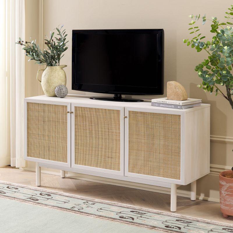 Aino 54" Bleached White and Natural Rattan 3-Door Sideboard