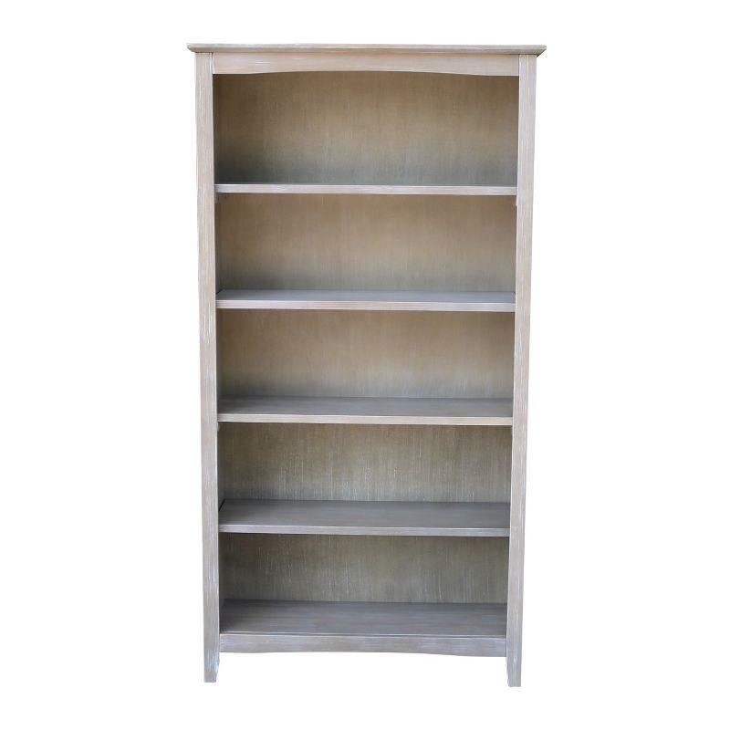 60" Shaker Bookcase Washed Gray/Taupe - International Concepts: Solid Wood, 4-Shelf Storage