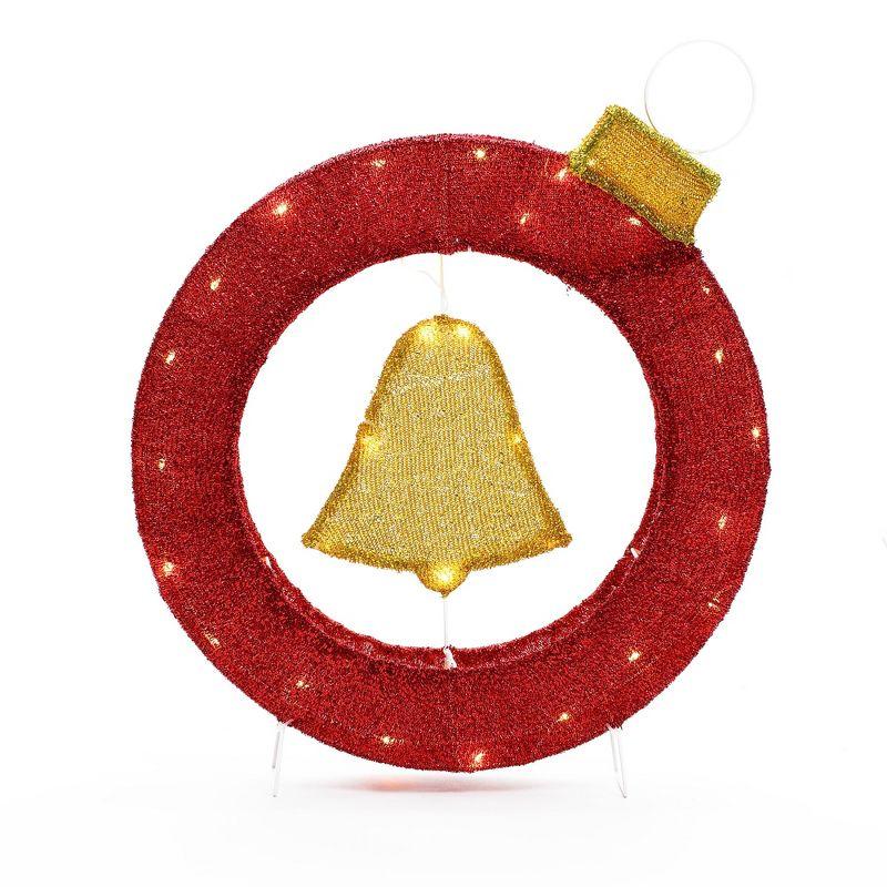 1.9Ft Red and Gold Ornament Bell Wreath with Lights