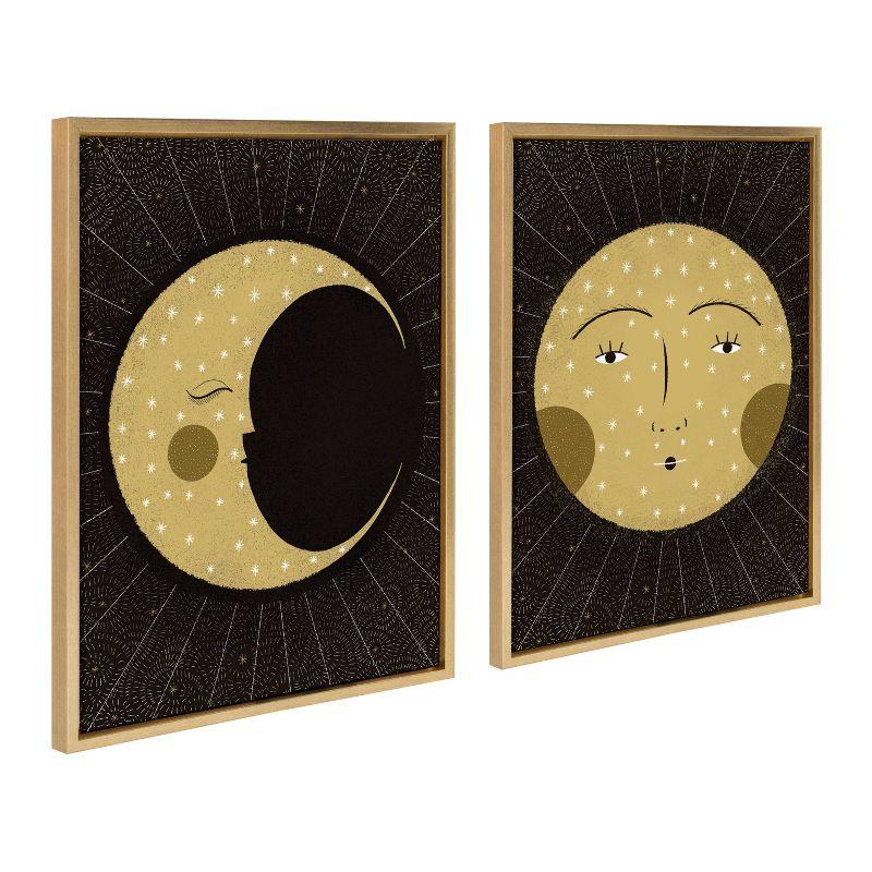 Kate & Laurel All Things Decor (Set of 2) 18" x 24" Sylvie Moon Print and Sun Print Framed Canvas Set Gold : Astronomical Theme