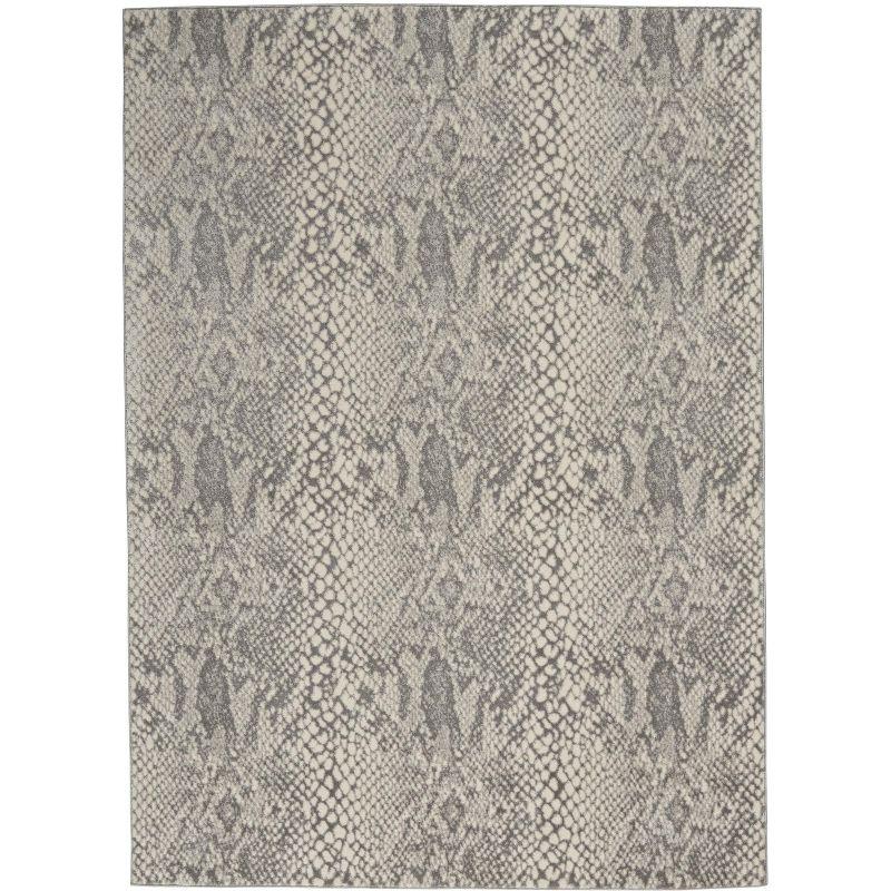 Ivory and Grey 5' x 7' Animal Print Synthetic Area Rug