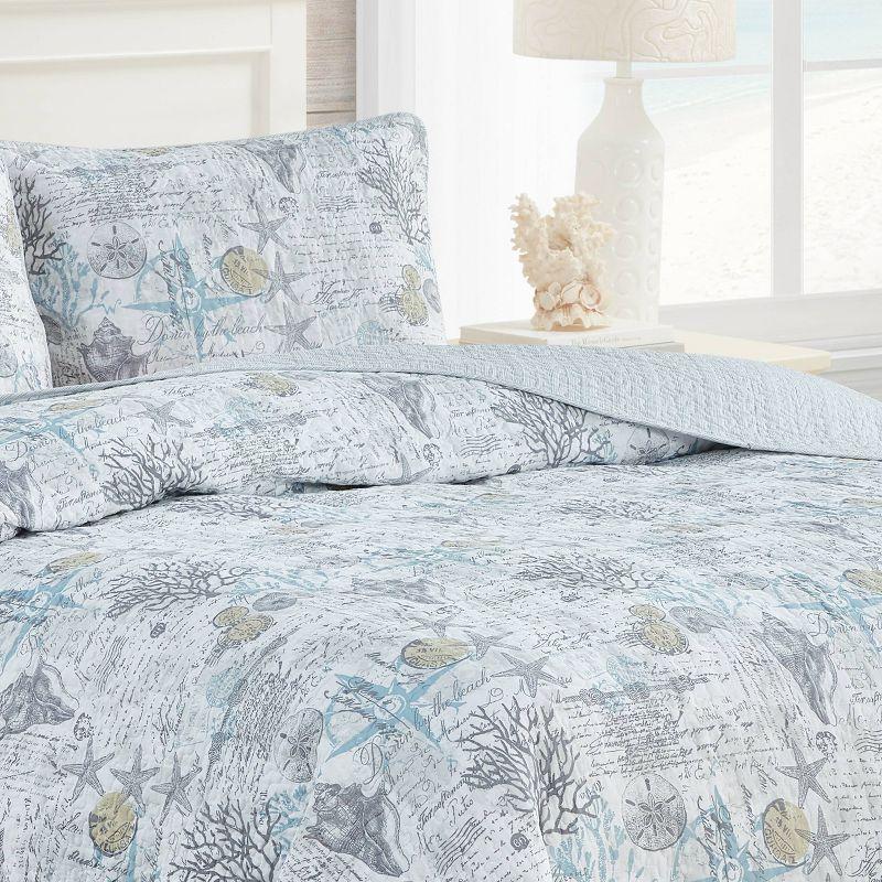 Coastal Breeze Gray King Cotton Quilt Set with Reversible Design