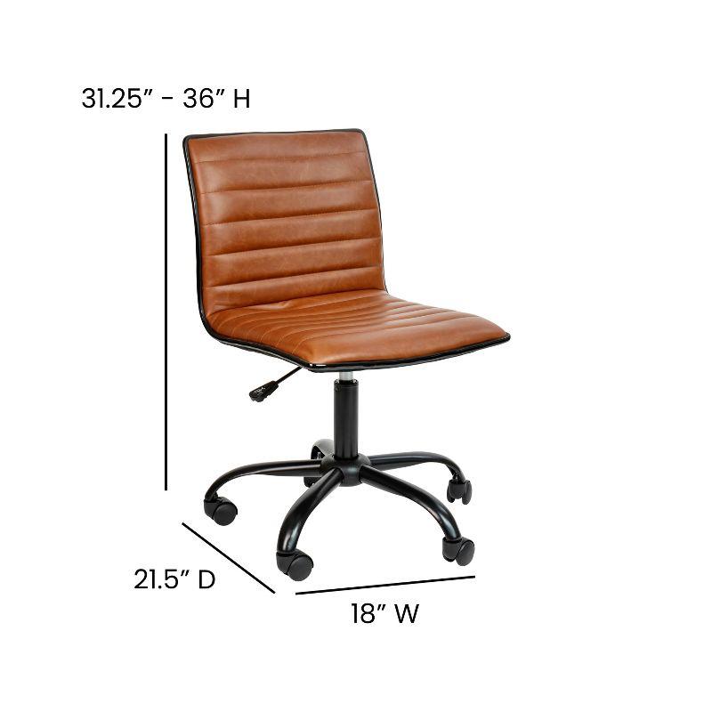 Flash Furniture Low Back Designer Armless Brown Ribbed Swivel Task Office Chair with Black Frame and Base