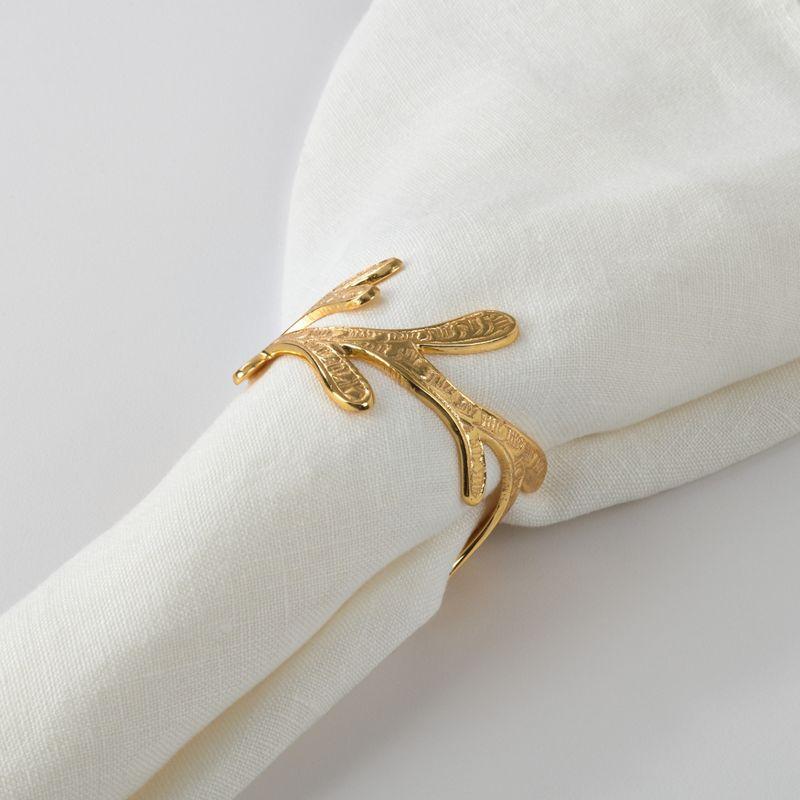 Gold Vine Leaf Design Metal Napkin Rings Set of 4