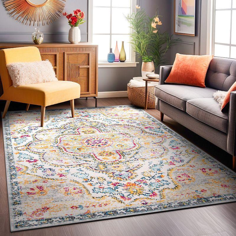 World Rug Gallery Distressed Vintage Bohemian Gray 7'10" x 10' Area Rug:  Medallion Pattern,  Pet Friendly,  Low Cut Pile