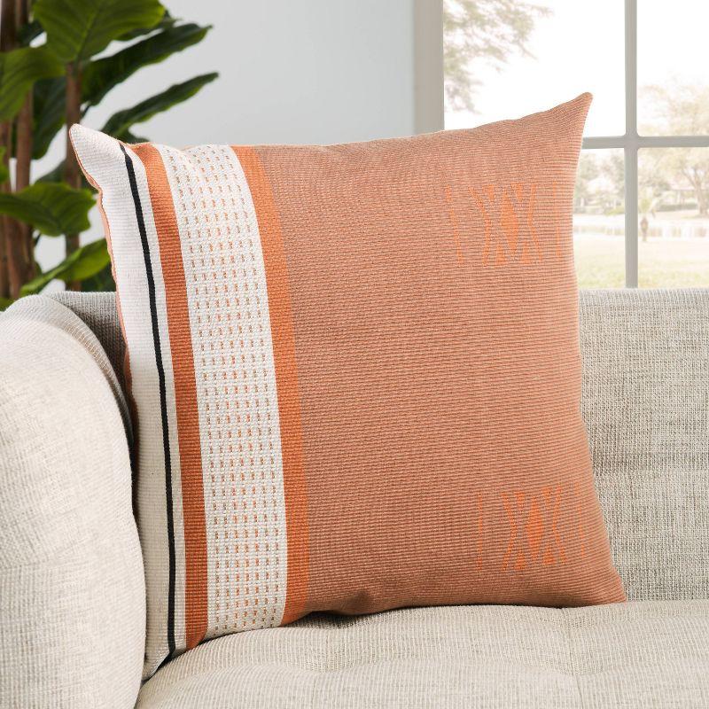 Terracotta and White Embroidered Cotton Square Pillow