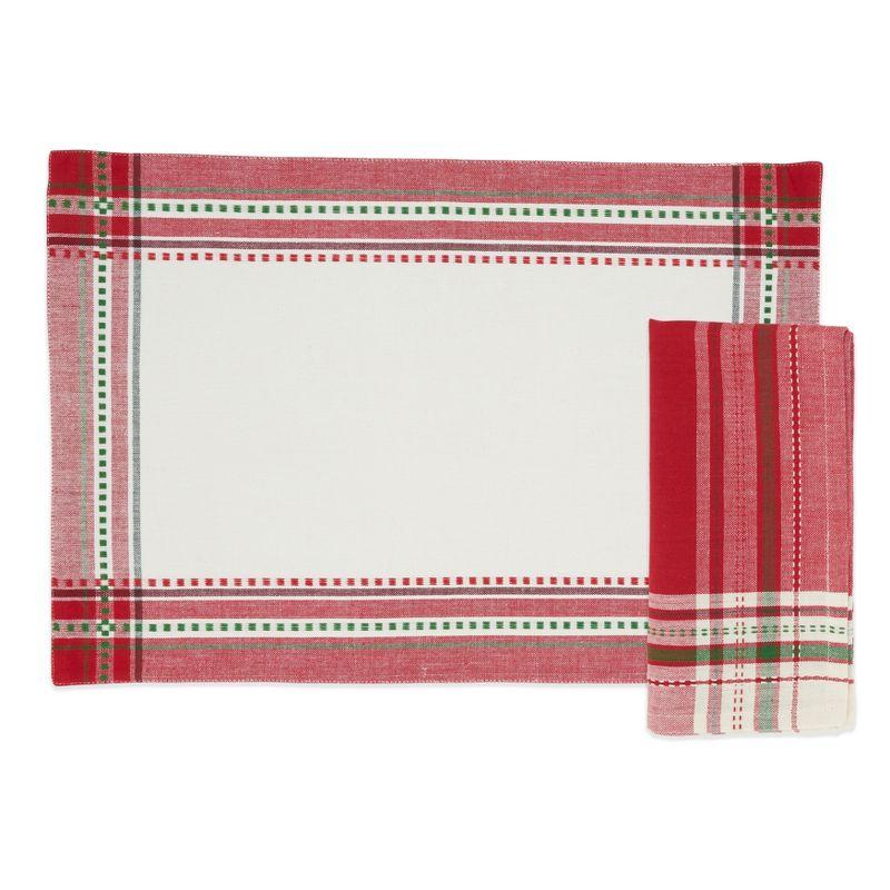 Joyful Holiday Stripe Placemat and Napkin Set (4 Placemats + 4 Napkins)