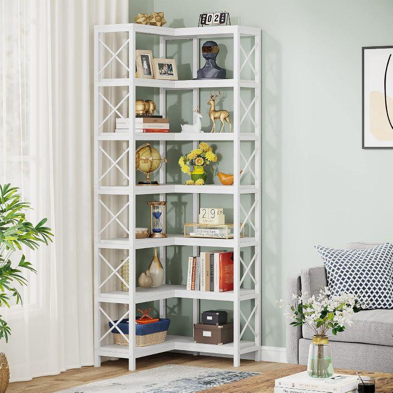 Tribesigns 7-Tier L-Shaped Bookshelf, Wood Corner Etagere Bookcase, Freestanding Display Shelving Unit, White