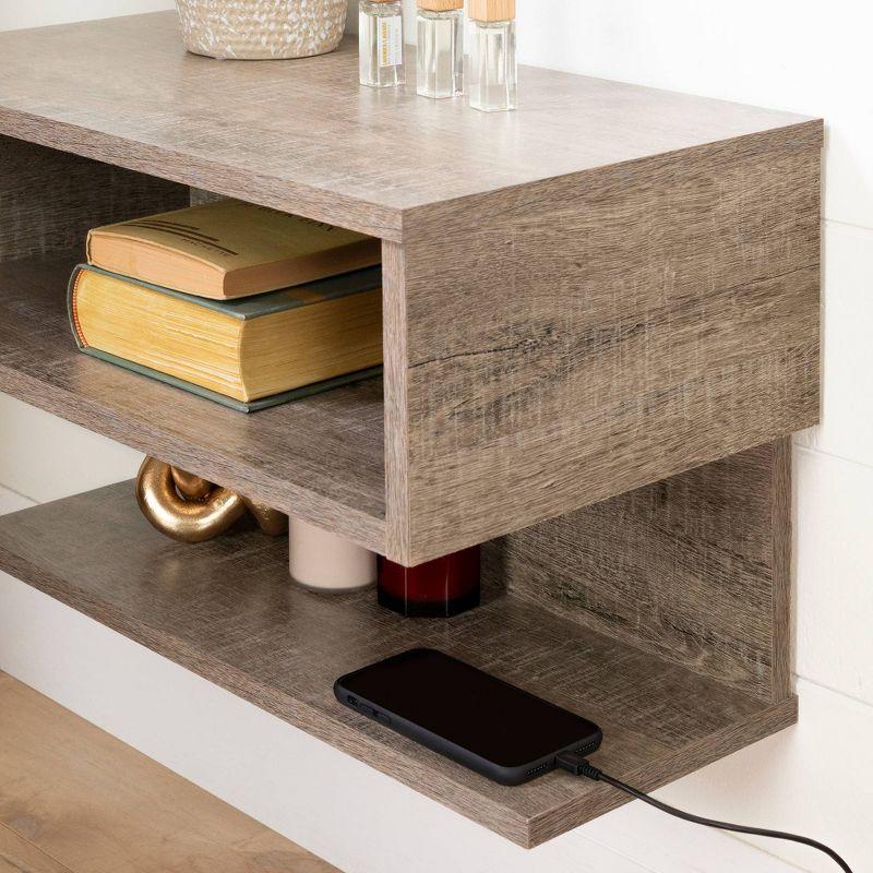 Weathered Oak Modern Floating Nightstand with Open Shelves