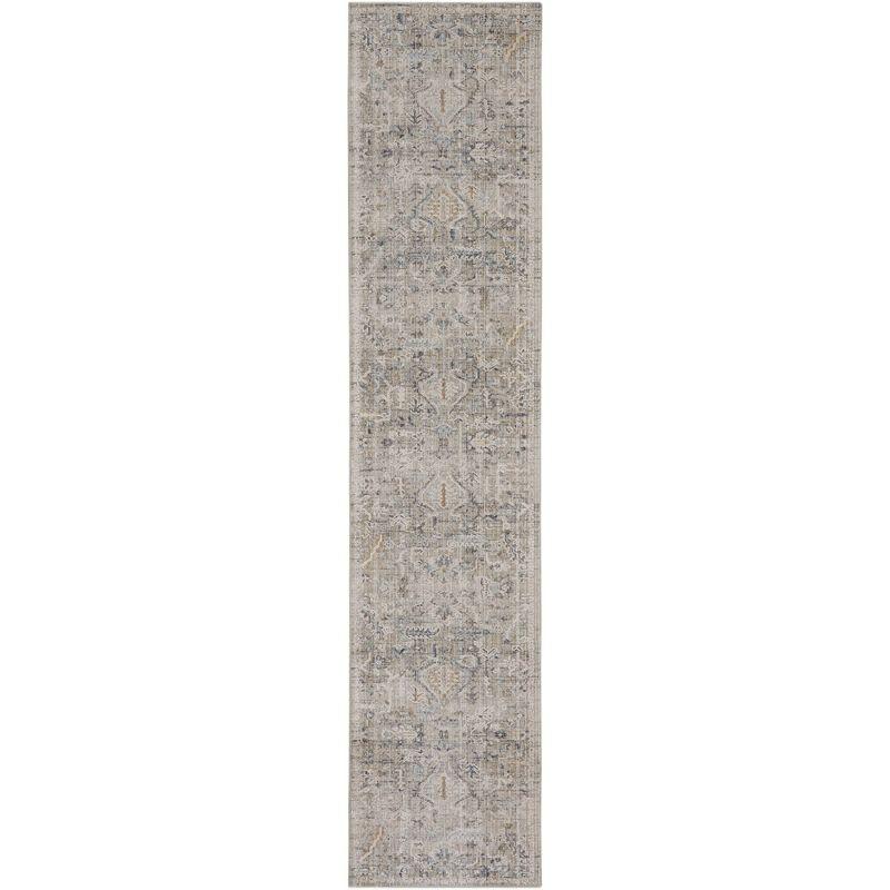 Ivory Taupe Floral Synthetic Reversible Washable Rug 2'3" x 12'