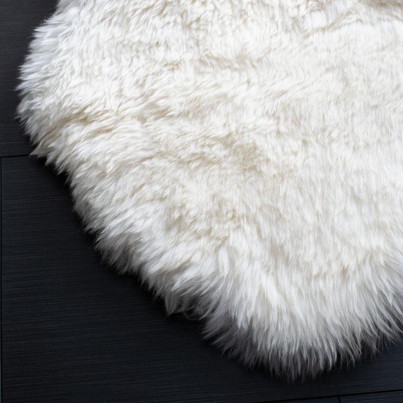 Natural White Hand-Knotted Sheepskin Square Accent Rug