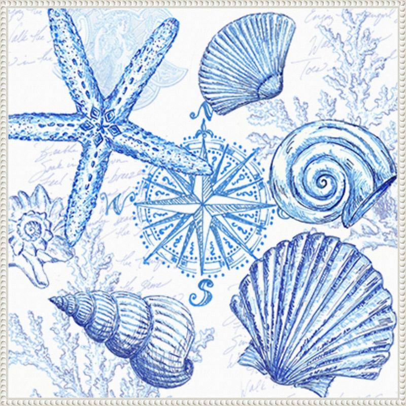 Amanti Art Coastal Sketchbook Shell Toss by Tre Sorelle Studios Framed Canvas Wall Art Print