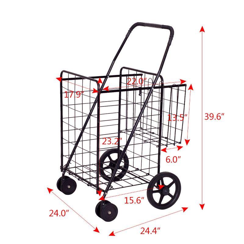 Black Metal Folding Shopping Cart with Swivel Wheels