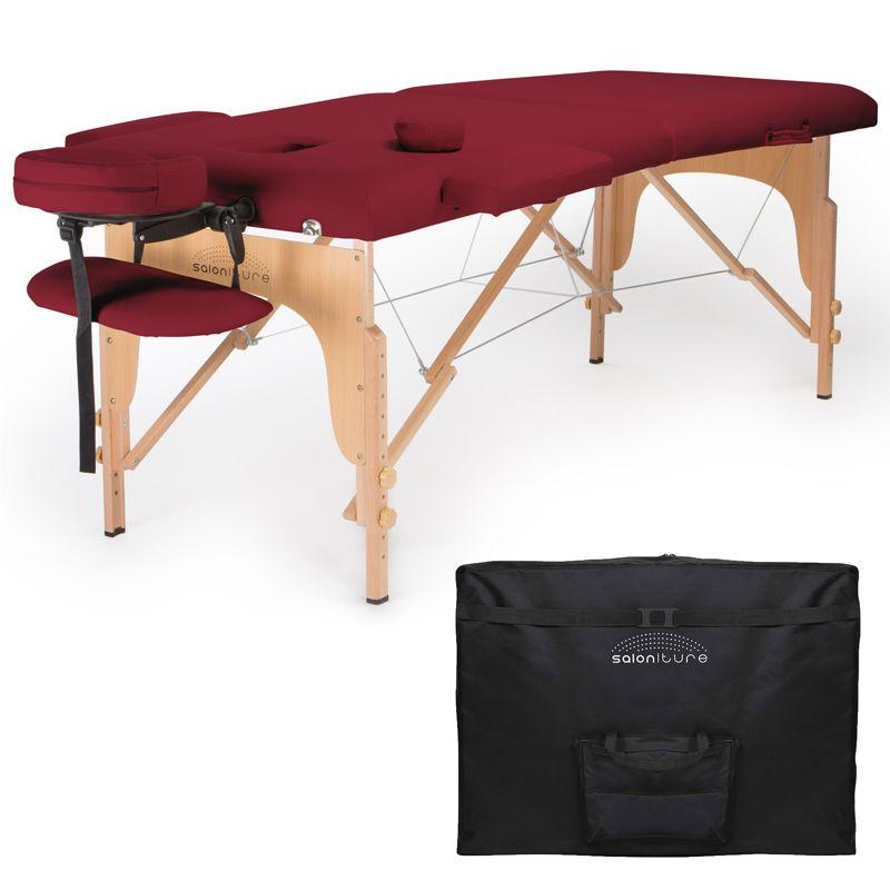 Burgundy Portable Folding Massage Table with Foam Pillow