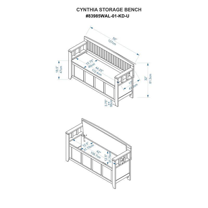 Cynthia Walnut Solid Wood Storage Bench with Slat Back