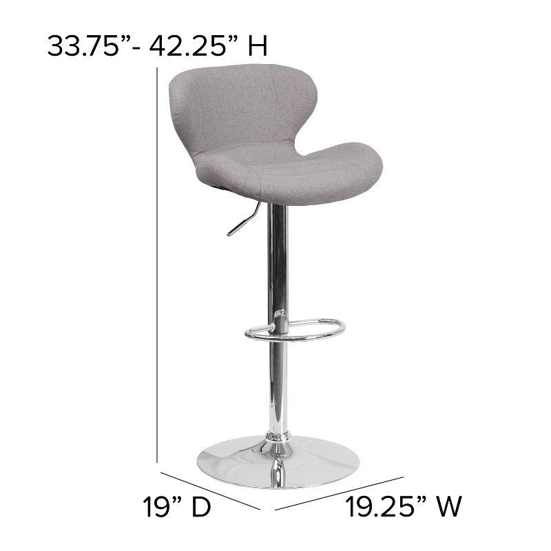 Adjustable Gray Fabric Bar Stool with Chrome Base