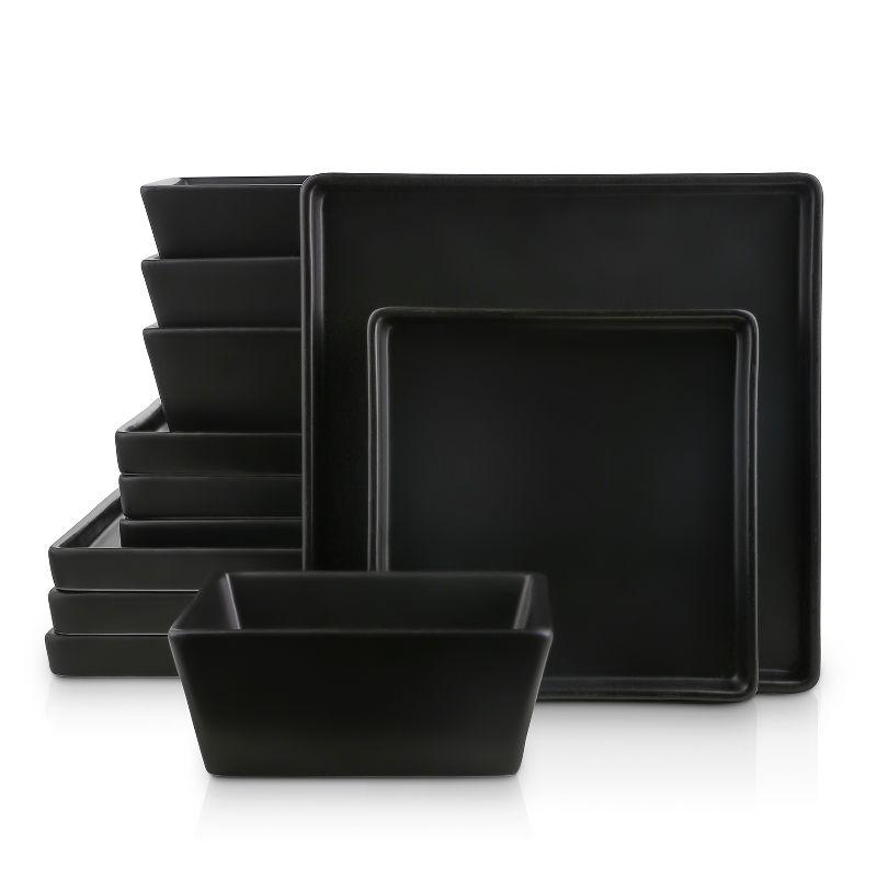 Grace Square Black & White Porcelain Dinnerware Set, 12-Piece Service for 4