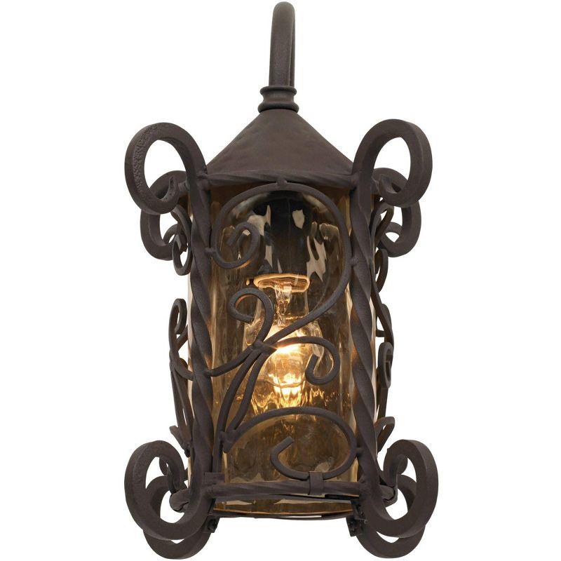 John Timberland Casa Seville Vintage Rustic Outdoor Wall Light Fixture Dark Walnut Scroll 13 1/4" Champagne Hammered Glass for Post Exterior Barn Deck