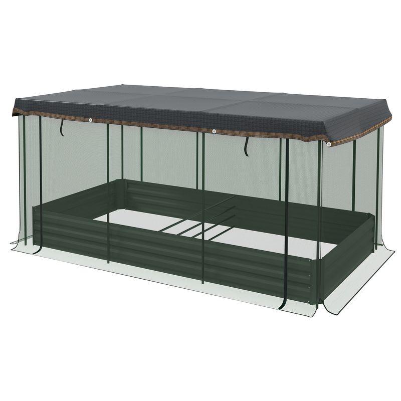 Outsunny Galvanized Raised Garden Bed, Planter Box with Crop Cage and Shade Cloth, Gray