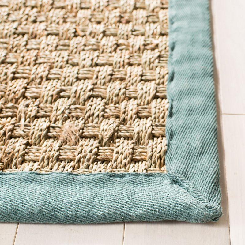 Natural and Light Blue Cotton Border Area Rug, 6' x 9'