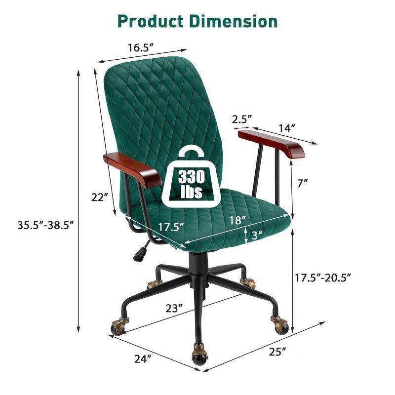 Costway Velvet Home Office Chair Swivel Adjustable Task Chair w/ Wooden Armrest