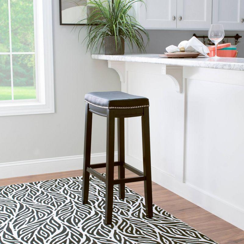 Claridge Backless Faux Leather Nailhead Saddle Barstool Black - Linon: Rubberwood Frame, 32.25" Height